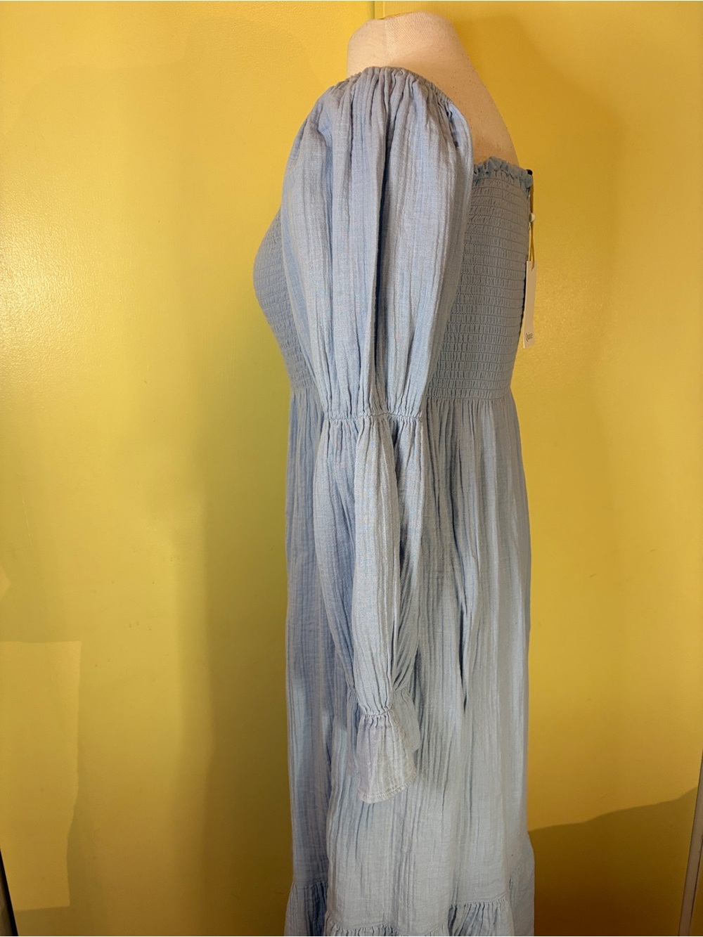 Quince Light Blue Puff-Sleeve Midi Dress- Maternt - Picture 7 of 11